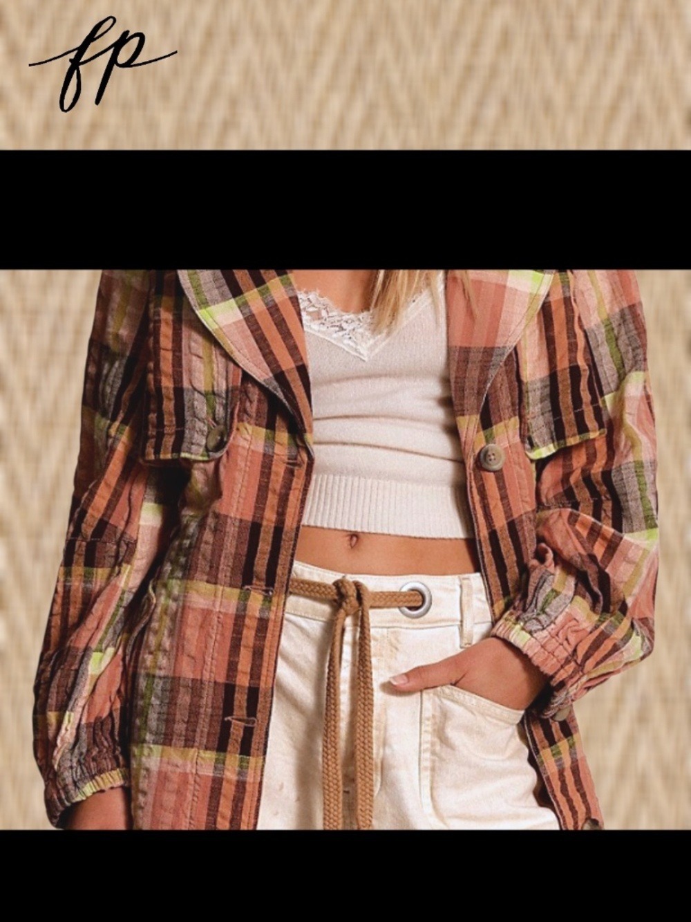 FREE PEOPLE Plaid Bliss 100% Cotton Lightweight Oversized Colorful Maxi Trench - Picture 5 of 12